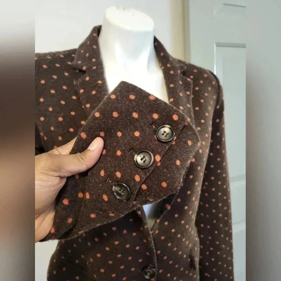 Cartonnier Anthropologie Blazer Jacket Polka Dot Elbow Patch Brown Orange(XS) - Picture 6 of 9